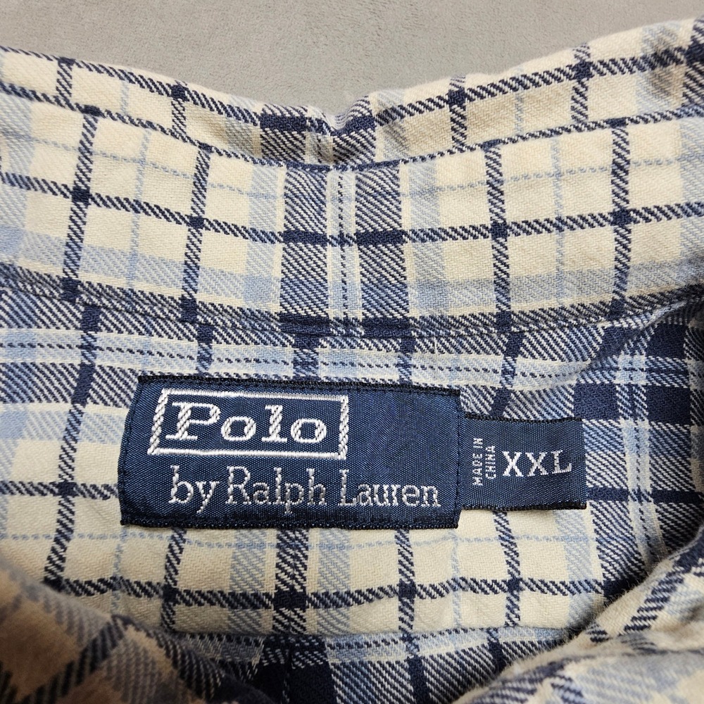Polo Ralph Lauren Mens XXL Blue White Plaid Cotton Button Down Shirt Long Sleeve - Picture 3 of 16